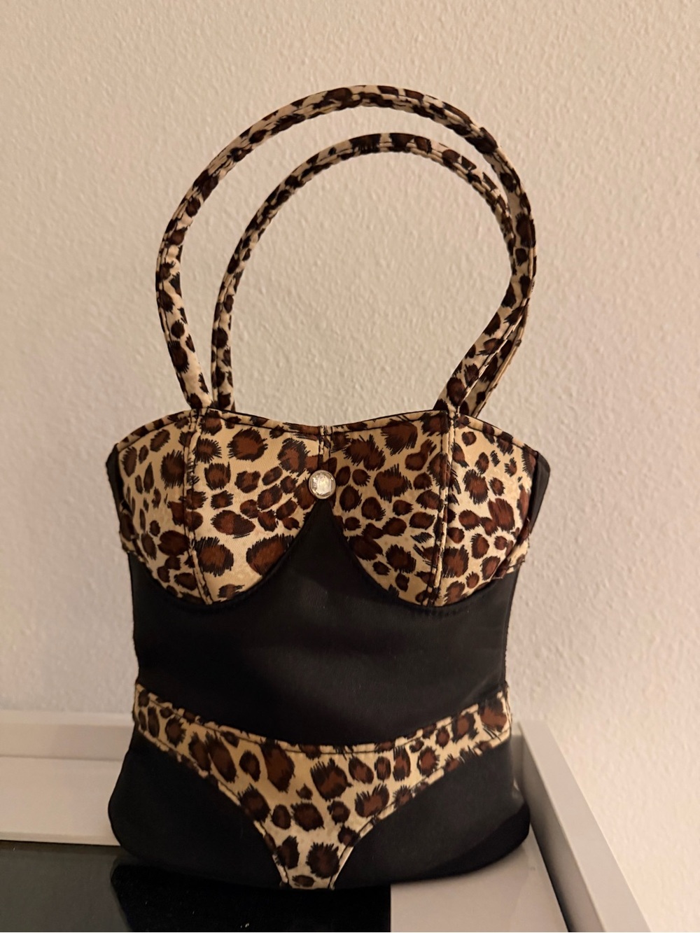 Leopard Print Accent Black Tote Bag - Women